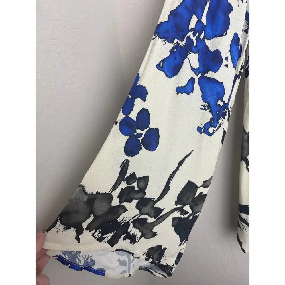 NWT Karen Kane Midnight Sun Bell Sleeve Top XL Blue Black Floral